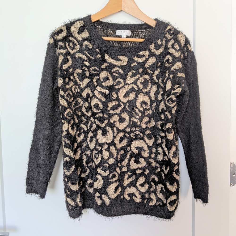 JOSEPH A Animal Print Black Eyelash Fuzzy Sweater